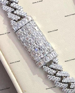 925 <b>Silver</b> Luxury Iced Out <b>Cuban</b> <b>Chain</b> With Baguette Diamond Look Hip Hop Necklace Statement Wear - Product Image 3
