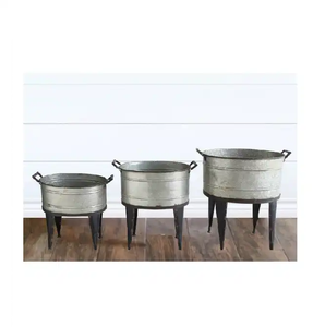 กระถางต้นไม้ที่ไม่ซ้ําใครพร้อมขาตั้งชุดอ่างชาวไร่ชุบสังกะสีธรรมชาติ 3 อ่าง ขายส่งมาตรฐานตกแต่งดีที่สุดคุณภาพดี - Product Image 1