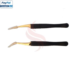 Pince à épiler professionnelle en acier inoxydable noir et or, courbée, droite, inclinée, pointue, antistatique, outil de précision extensible - Product Image 2