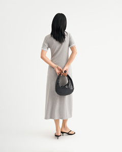 Robe maxi décontractée pour femme, col polo, coupe droite, ajustée, en polyviscose et élasthanne, couleur unie, qualité supérieure - Product Image 3