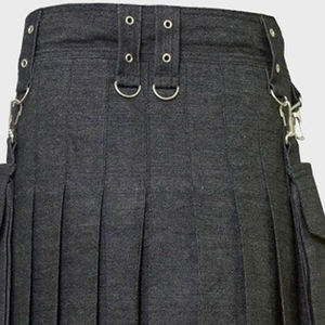 Fournisseur et fabricant de Kilts utilitaires pour hommes en denim noir de qualité supérieure sur mesure Kilts écossais longs gothiques avec poches latérales - Product Image 6