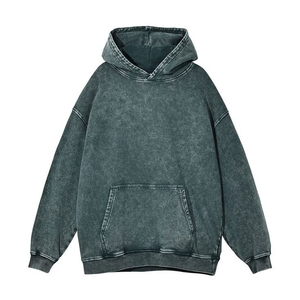 Sweats à capuche personnalisés lavés à l'acide pour hommes 100% coton polaire lourd OEM ODM gris pull à capuche - Product Image 3