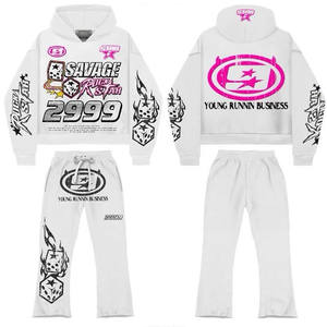 Streetwear broderie personnalisée en détresse Patch homme unisexe survêtements 100% coton à capuche et pantalons de survêtement ensemble hommes survêtements 2025 - Product Image 1