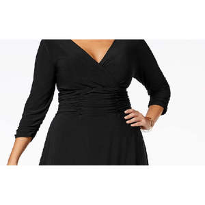 Robe trapèze en mousseline noire pour femme grande taille 3X de la collection NY avec fronces et perles, style formel simple et classique, longueur genou - Product Image 2