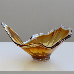 Plateau en verre soufflé à la bouche Bixuan Honey Amber, bord transparent, forme d'aile, plateau à fruits, base lourde, grand centre de table, décoration d'intérieur - Product Image 2