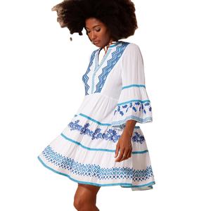 Ropa bonita para niñas Vestido de diseñador de manga tres cuartos con bordado hecho a mano bohemio - Product Image 1