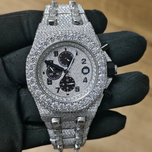 Radiant VVS Moissanite Diamond Men's Quartz Glass <b>Wristwatch</b> Brilliant Shine Sculpted Design Stainless Steel Enhanced Luxury - Product Image 5