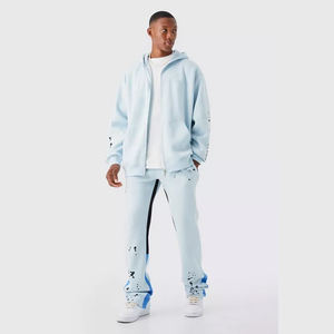 100% coton polaire sweat à capuche zippé survêtement pour hommes haute qualité transfert de chaleur imprimé survêtement grande taille Collection hiver - Product Image 1