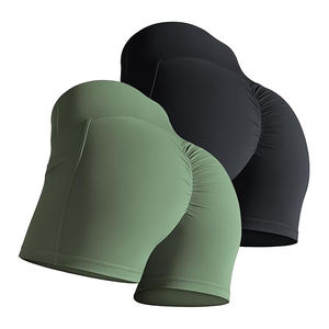 Pantalones cortos de yoga para mujer de 220 gramos de la mejor calidad con bolsillos laterales Leggings de patrón sólido de material elástico superior - Product Image 3