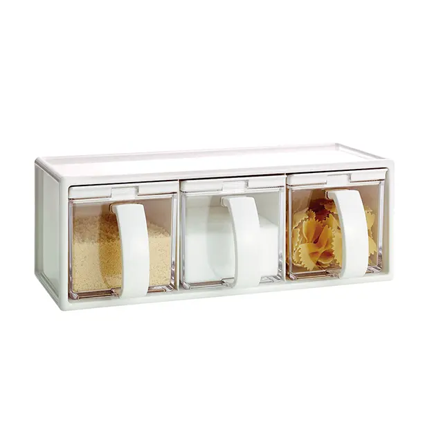 Clear Plastic Condiment Canisters Pots Condiment Jar Spice Container Seasoning Box Set Spice Jars Salt Sugar for Kitchen