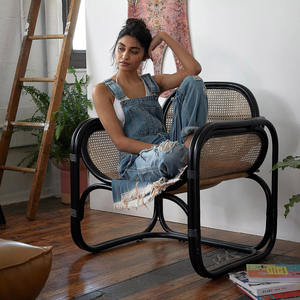 Modern <b>Rattan</b> Living Room <b>Chairs</b> Sustainable Eco-friendly Contemporary Home Furniture Black <b>Chair</b> - Product Image 2