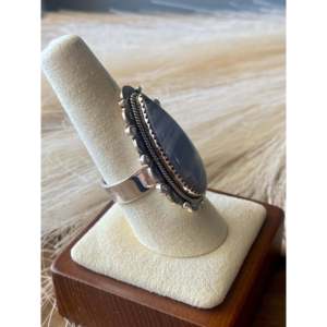 Southwest Handmade Blue Lace Agate <b>Sterling</b> <b>Silver</b> Adjustable <b>Ring</b> Fine Bezel <b>Set</b> - Product Image 3