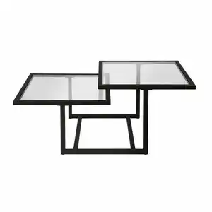 현대 빈티지 스마트 금속 프레임 거실 가구 유리 탑 스쿼시 럭셔리 중첩 커피 테이블 홈