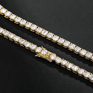 Venta caliente 925 Plata 14K chapado en oro 5mm Moissanite diamante tenis cadena Collar para hombres calidad Premium - Product Image 3