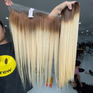 Pelo fino de bebé de la más alta calidad hueso recto personalizar Color Frontal y paquetes para hacer pelucas de pelo vietnamita real 2025 - Product Image 1