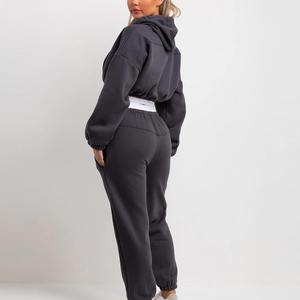 Unique Design Trendy Women Cozy Fleece Crop Top with Jogger Perfect for Casual Wear <b>Lounging</b> Comfortable Indoors Tracksuits - Product Image 3