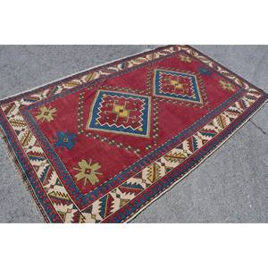 Tapis Vintage Turc Classique Rouge Bleu Patchwork Design 4.8x8.2ft Laine Matériel Latex Peluche pour Entrée 9x12 Rectangle Abstrait - Product Image 2
