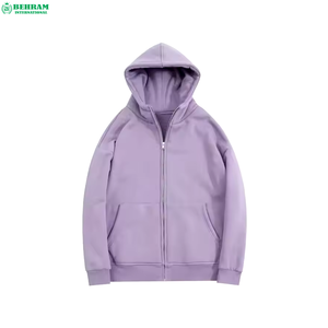 Sweat à capuche personnalisé uni avec poche et fermeture éclair en molleton bouclette surdimensionné en coton unisexe thermique et respirant - Product Image 4
