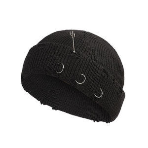 Bonnet en tricot délavé de marque en gros, style hip-hop, motif tête de mort, couleur unie, avec logo brodé personnalisé pour les activités de plage et professionnelles - Product Image 4