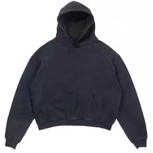 เสื้อสเวตเตอร์โอเวอร์ไซส์สำหรับผู้ชายเสื้อมีฮู้ดลายเรียบบ็อกซี่เสื้อมีฮู้ดลำ100% สไตล์วินเทจตามสั่ง - Product Image 4