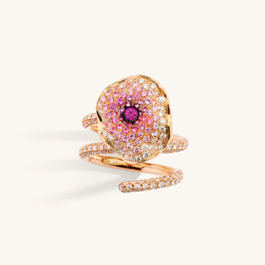 Rose Gold Flower <b>Ring</b> with Pink and White Gemstones Elegant Floral Statement Women Fashion Jewelry - Product Image 1
