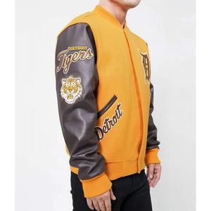 Letterman College Jacket Full Bordado Tigers Vintage Lana Cuerpo Mangas de cuero Béisbol Bomber Varsity Jacket - Product Image 5