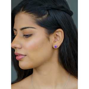 Vintage Religious Style 2 Carat Amethyst <b>Stud</b> Earrings for Women Trendy Stainless Steel Rhodium Zircon Pearl Party Jewelry Gift - Product Image 2