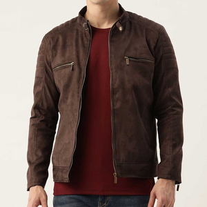 Chaqueta de gamuza de diseño personalizado con precio rebajado y envío gratis, servicio OEM/ODM de alta calidad, chaqueta de piel de gamuza motorista para hombre - Product Image 1