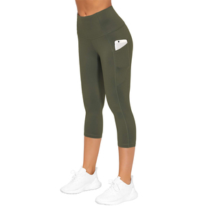 Capri de haute qualité avec poches, pantalon de sport d'entraînement, legging de Yoga taille haute personnalisé en Polyester Spandex pour femme, séchage rapide - Product Image 1