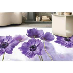 Tapis imprimé de fleurs violettes : botanique, facile à nettoyer, décoration de chambre, tapis en velours - Product Image 1