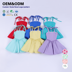 Vestido Informal <span class=keywords><strong>para</strong></span> Niñas, Tejido de Yoga, Cintura con Lazo, Ribete de Encaje, Pantalones Cortos Integrados, Logotipo Personalizado - Product Image 2