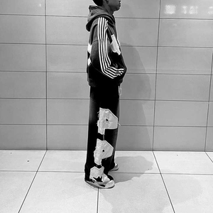 Ensembles empilés avec logo à impression bouffante personnalisée Survêtements pour hommes Ensembles de pantalons évasés avec deux pièces Sweatshirts à capuche Survêtements pour hommes - Product Image 6