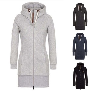 Sudadera con capucha larga para mujer, cuello redondo, estampada, ajustada, con cordón y cremallera, de invierno, ecológica, 100% algodón, forro polar, ropa exterior - Product Image 2