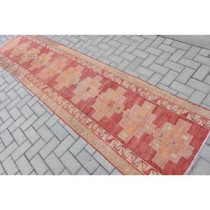 Tapis en Laine Rouge Orange Vintage 2.6 X 10.5ft Classique Grande Surface Zone Turque Abstrait Latex Couloir Rectangulaire pour Chambres à Coucher - Product Image 4