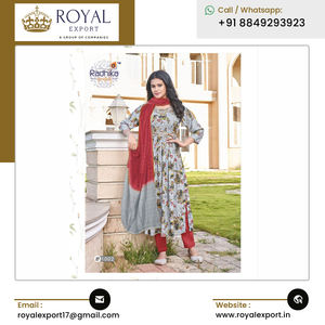 Collection de vêtements ethniques indiens Rayon Kurti avec feuille imprimée et broderie pour mariage et fête - Product Image 3