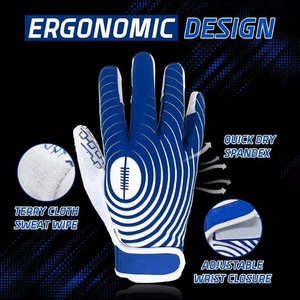 High Quality Custom Made American Football Receiver Gloves Hand Grips Full Finger Non Slip <b>Sticky</b> Best Selling Youth Adult - Product Image 2