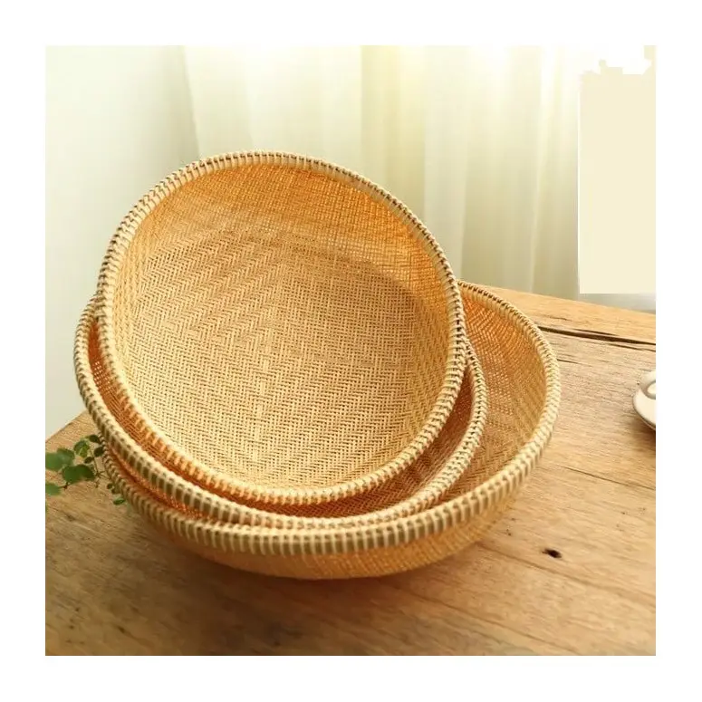 Cesta de bambu natural redonda fabricante, cestas para frutas e pão orgânico preço barato pronto para exportação