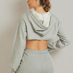 Sudadera con capucha de invierno informal personalizada OEM para mujer, corte corto antibolitas transpirable de Color sólido con logotipo personalizado estampado bajo MOQ - Product Image 6