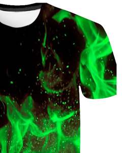 T-shirt personnalisé pour homme, imprimé graphique flamme noir et vert, streetwear, coton, manches courtes, décontracté, surdimensionné, effet feu, t-shirt tendance - Product Image 2