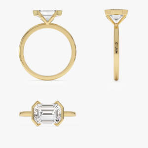 Bague en or 14K avec diamant de laboratoire taille émeraude demi-sertie à l'est-ouest, 2.00 carats au total, couleur E-F, clarté VS, certifiée IGI - Product Image 4