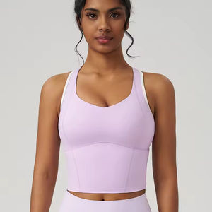 Nouveaux débardeurs de sport pour femmes 100% coton Shorts de yoga Fitness rembourrés Dos nageur Tricotés avec soutien-gorge intégré Casual Été - Product Image 5