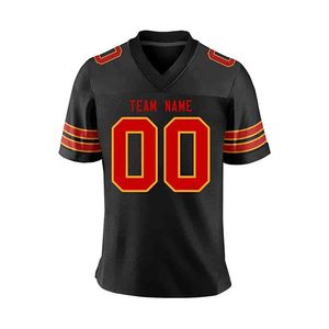 Custom American Football Jersey Men's Black Red 00 Sublimated V-Neck Short Sleeve Breathable Mesh Sport Apparel - Product Image 1