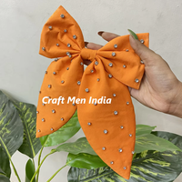 Grosir busur rambut bordir manik-manik katun desain kustom untuk anak perempuan gaya Sporty dengan busur batu manik-manik buatan tangan