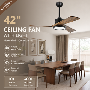 42 Inch Modern <b>Ceiling</b> Fan with <b>Light</b> <b>Remote</b> <b>Control</b> Quiet DC Motor 3 Blade Wood <b>Ceiling</b> Fan for Bedroom - Product Image 1