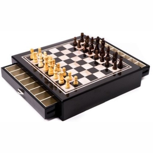 Bộ cờ vua trẻ em cao cấp, sơn đen bóng, kích thước thi đấu, quân cờ gỗ, ngăn kéo đựng đồ - Product Image 1