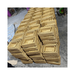 El juego de tejido de ratán natural más vendido de 3 bandejas rectangulares y cuadradas para servir decoraciones para cocina hechas en Vietnam - Product Image 1