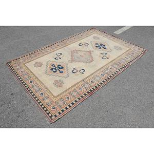 Alfombra turca Vintage azul Beige clásica 5,2X8 pies de lana para sala de estar alfombra de látex Patchwork para casas pasillo rectángulo a rayas - Product Image 4