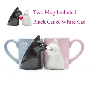 2 Tazas de Cerámica Modernas y Lindas con Diseño de Pareja de Gatos en 3D, Aptas para Microondas y Lavavajillas, con Tapas Térmicas Saludables para Regalos - Product Image 3
