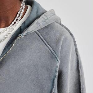 Conjunto Deportivo Personalizado para Hombre, Estilo Urbano Desgastado, Lavado Ácido, Pantalones Deportivos Estampados de Invierno, Sudaderas con Capucha, Bordado, Apliques, Efecto Desgastado por el Sol - Product Image 4