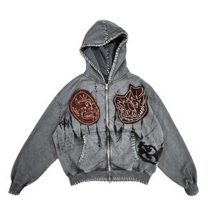 Pull à capuche surdimensionné pour homme 100% coton 420 GSM Heavyweight Designer Pattern Anti-Shrink Puff Printing 6XL No String Hoodie - Product Image 1